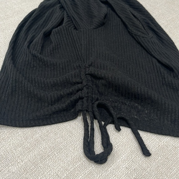 GOOD LUCK GEM Side Tie Long Sleeve Ribbed Crop Top Semi Sheer Black Womens sz  L - Picture 3 of 6